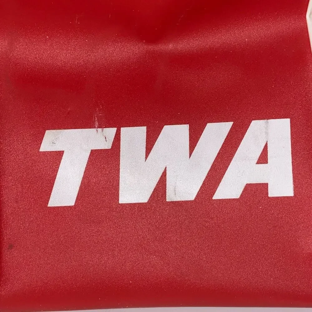 TWA Luggage Flight Bag Logo White Piping Zipper Vintage Carry On Metal Stud Feet
